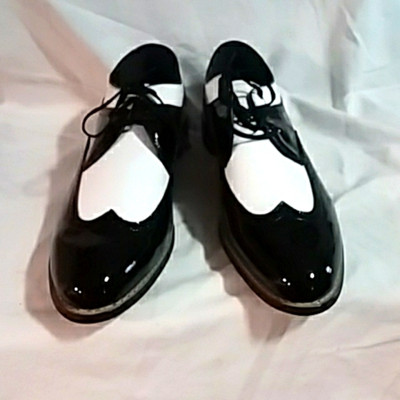 STACY ADAMS mens Size 14D BLACK/WHITEPATENT LEATHER